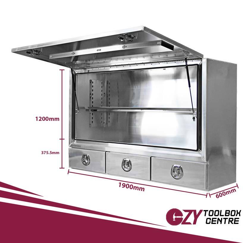 Truck Box Half Lid 3 External Drawers 1900 x 600 x 1200 Flat Plate OTC-1961A