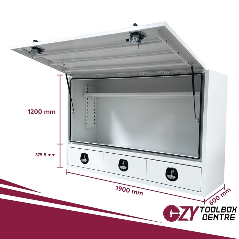 Truck Box Half Lid 3 External Drawers 1900 x 600 x 1200 White OTC-1961A-W