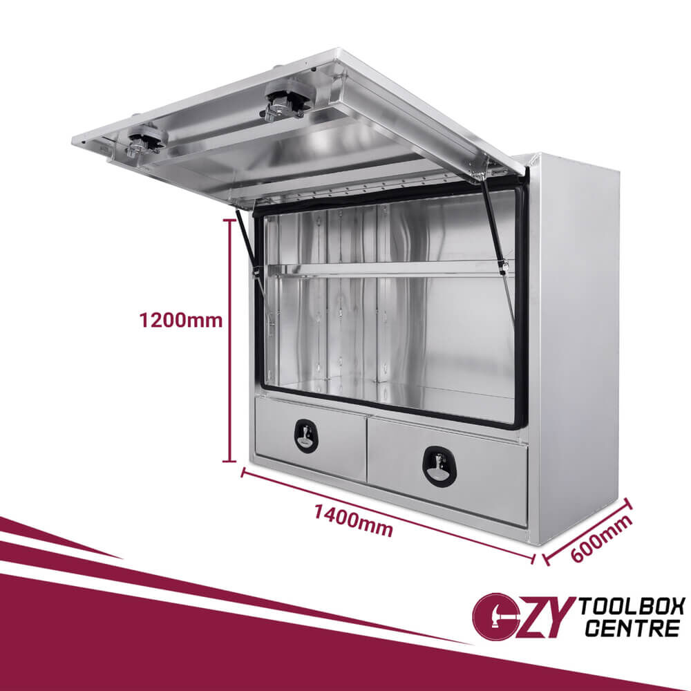 Truck Box Half Lid 2 External Drawers Pro-Series 1400mm x 600mm x 1200mm OZY-1461FP-2D Flat Plate