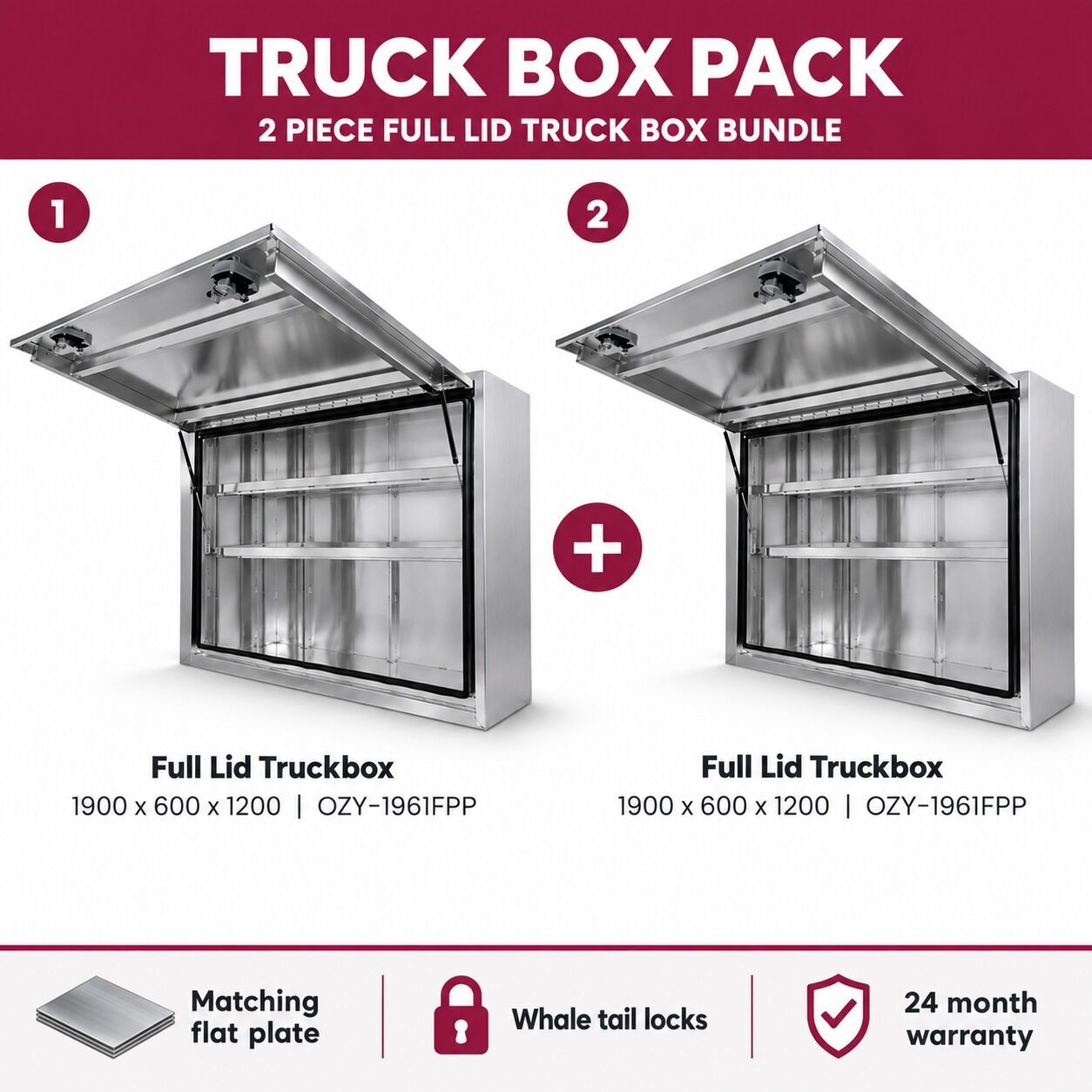 Truck Box Twin Pack 1900: 2 x Full Lid Truck Box Bundle (Flat Plate)