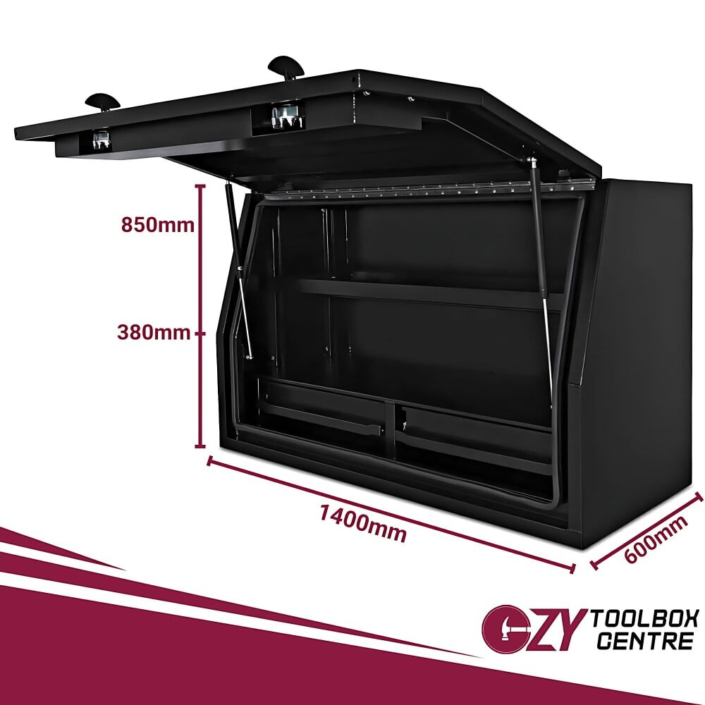 Full Side Opening UTE Toolbox with 2 Built-in Drawers - Black