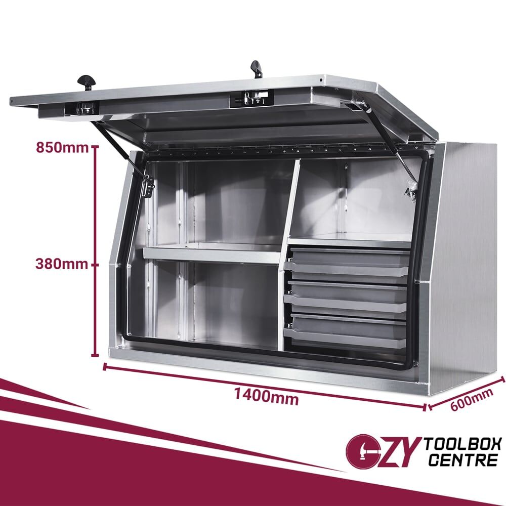 Full Side Opening UTE Toolbox with 3 Built-in Drawers - Flat Plate