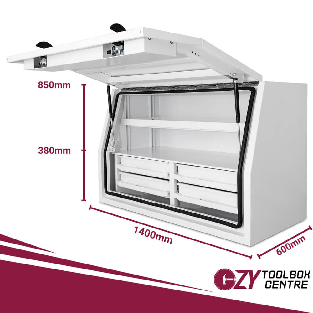 Full Side Opening UTE Toolbox with 4 Built-in Drawers - White