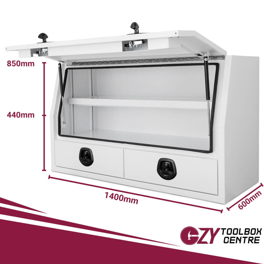 Half Lid Toolbox with 2 External Drawers - White