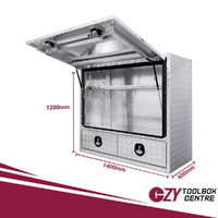 Truck Box Half Lid 2 External Drawers 1400mm x 600mm x 1200mm OTC-1461CPA Checker Plate