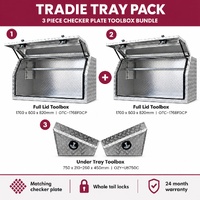 Tradie Tray Pack 1700: 2 x Full Lid Toolbox and Under Tray Box (Checker Plate)