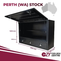 Truck Box Half Lid 3 External Drawers 1900 x 600 x 1200 Black  OTC-1961A-B-P - Perth Warehouse