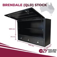 Truck Box Half Lid 3 External Drawers 1900 x 600 x 1200 OTC-1961A-B-Q Black - QLD Warehouse