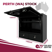 Half Lid Truck Toolbox with 2 External Drawers - Black