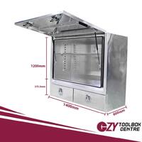Truck Box Half Lid 2 External Drawers 1400mm x 600mm x 1200mm Pro-Series OZY-1461FP-2D-W White