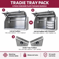 Tradie Tray Pack 1700: Full Lid Toolbox, 3 Drawer Toolbox and Under Tray Box (Checker Plate)
