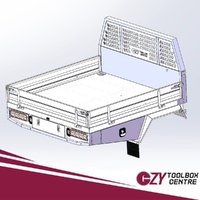 Aluminium Ute Tray W/Headbord 1800mm W x 1650mm L - Flared Mud Guards, Underbody Toolboxes BLACK OZY-TRAY-1650B