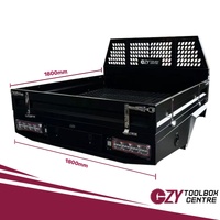 Aluminium Ute Tray W/Headbord 1800mm W x 1800mm L - Flared Mud Guards, 900mm Underbody Toolboxes BLACK OZY-TRAY-1800B