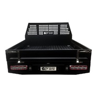 Aluminium Ute Tray W/Headbord 1800mm W x 1800mm L - Flared Mud Guards, 900mm Underbody Toolboxes BLACK OZY-TRAY-1800B