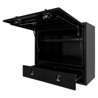 Truck Box Half Lid 2 External Drawers Pro-Series 1400mm x 600mm x 1200mm OZY-1461FP-2D-B Black