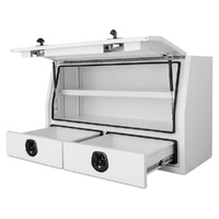 Half Lid Toolbox with 2 External Drawers - White