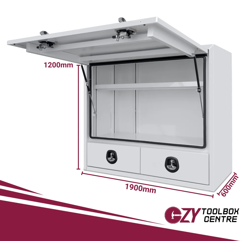 Truck Box Half Lid 2 External Drawers 1400mm x 600mm x 1200mm Pro-Series OZY-1461FP-2D-W White