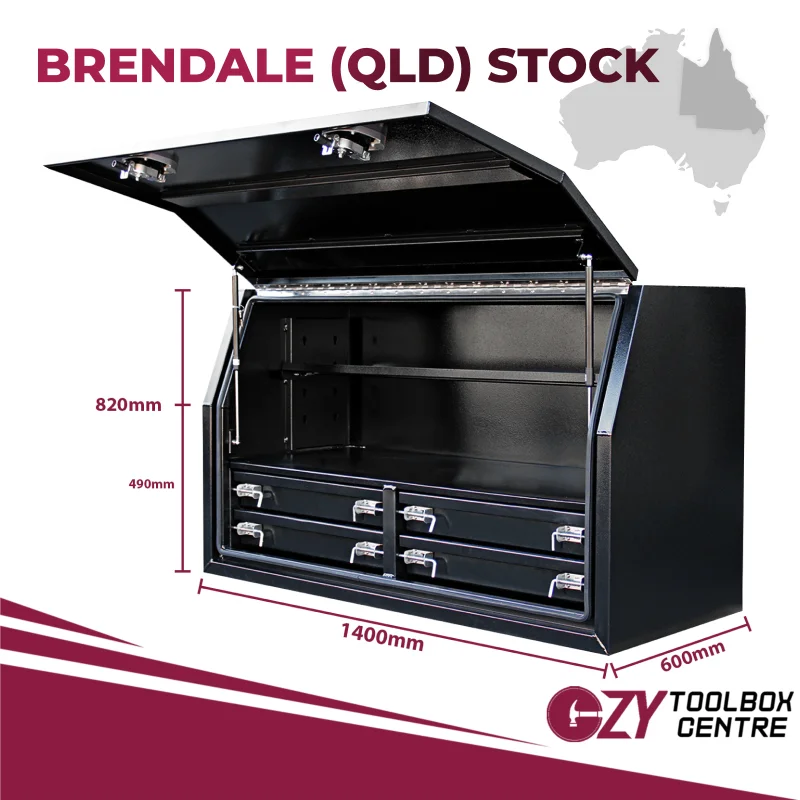 Built-in Drawers 1400mm x 600mm x 820mm OZY-1468FD-4B-Q Black - QLD Warehouse