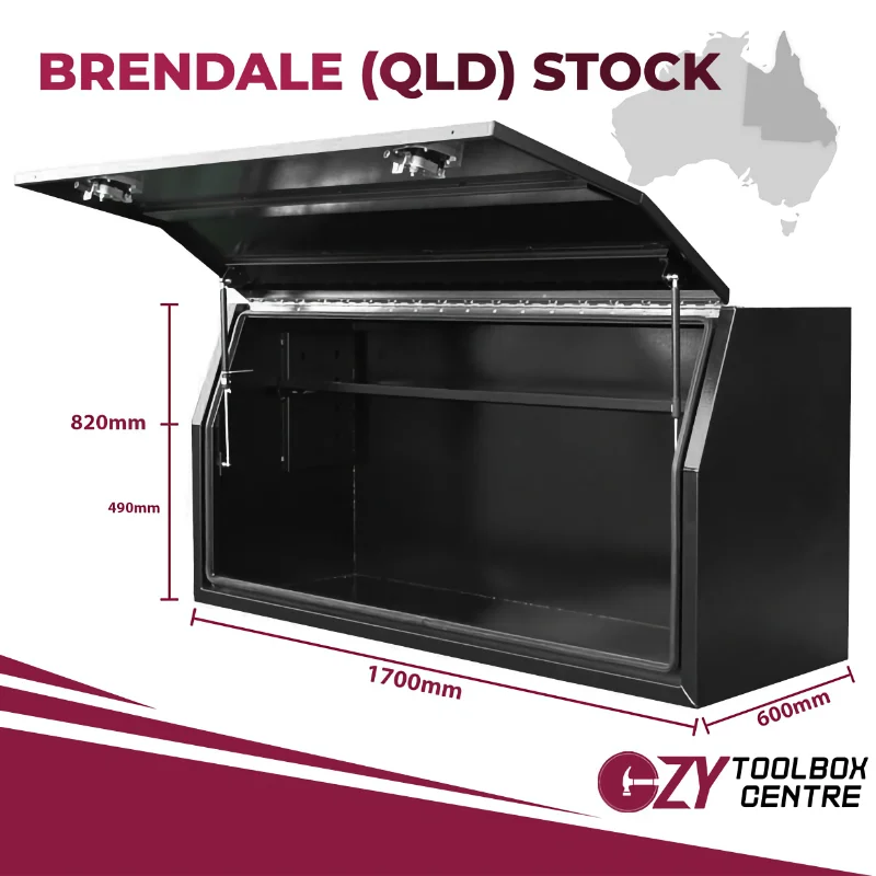 Full Lid 1700mm x 600mm x 820mm OZY-1768FDB-Q Black - QLD Warehouse
