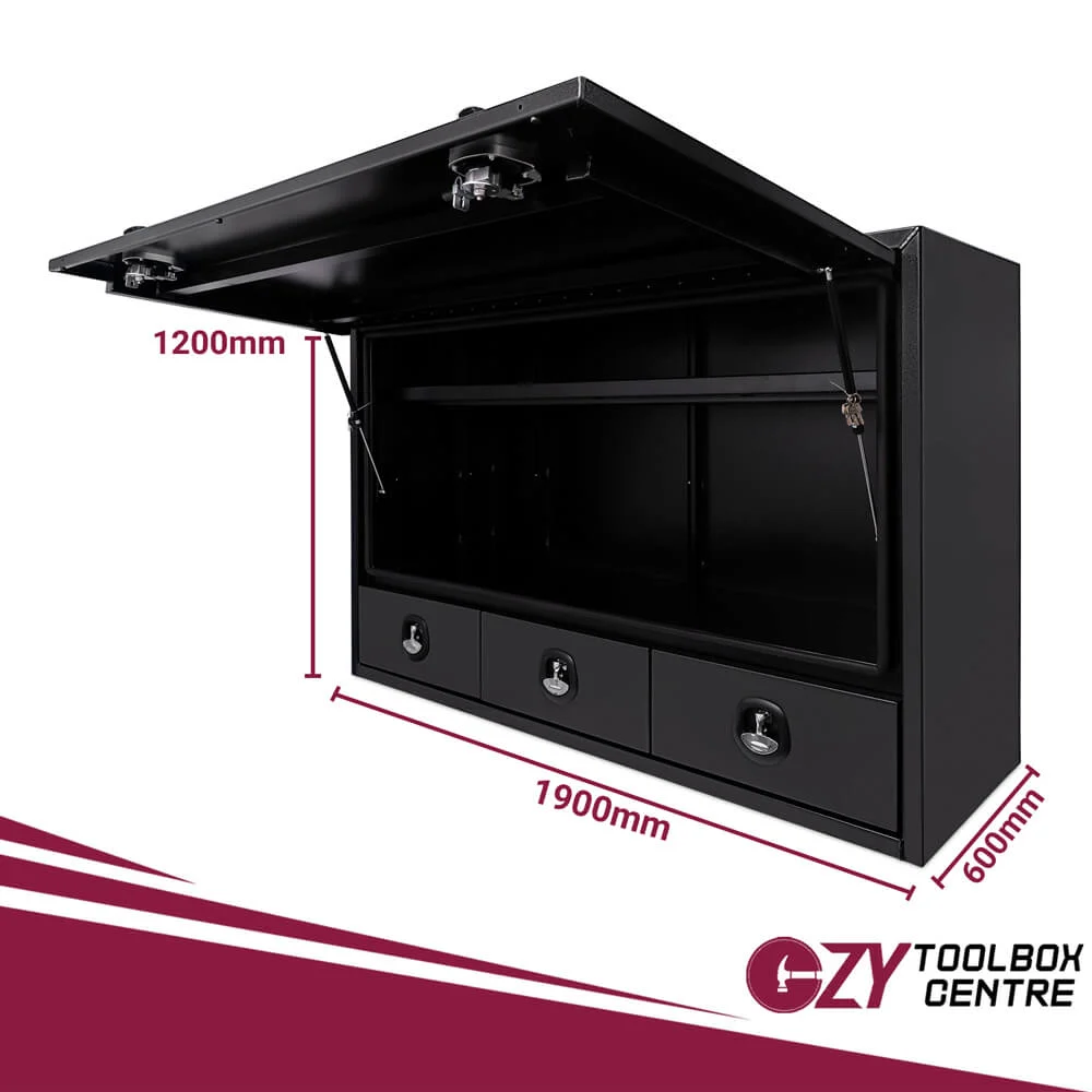 Truck Box 1900mm x 600mm x 1200m Pro-Series OZY-1961FP-3D-B Black