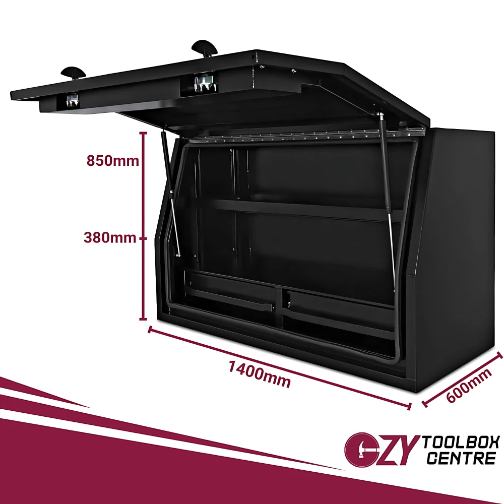 Full Side Opening UTE Toolbox with 2 Built-in Drawers - Black