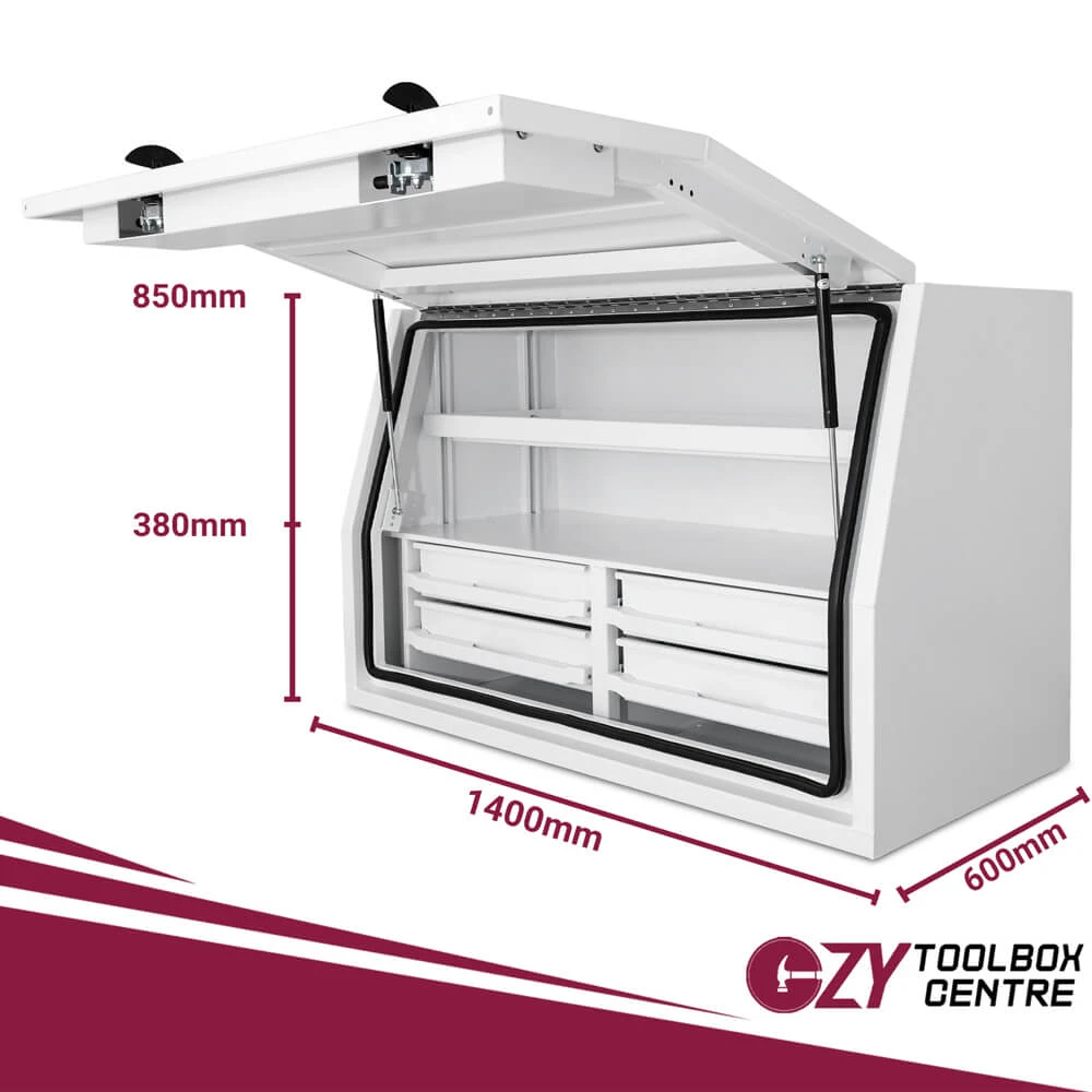 Full Side Opening UTE Toolbox with 4 Built-in Drawers - White
