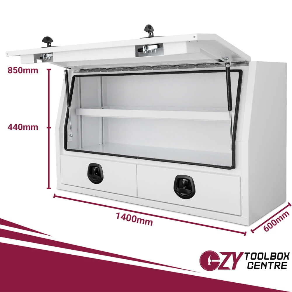 Half Lid Toolbox with 2 External Drawers - White