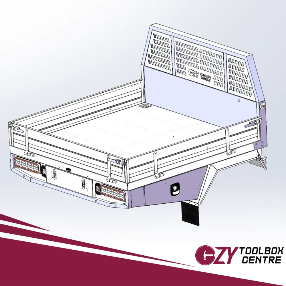 Aluminium Ute Tray W/Headbord 1800mm W x 1650mm L - Flared Mud Guards, Underbody Toolboxes BLACK OZY-TRAY-1650B