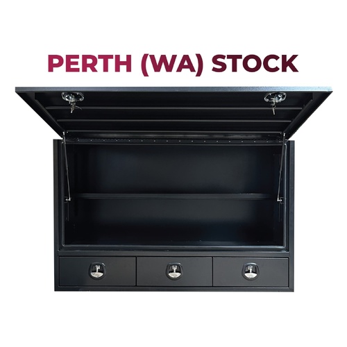 Truck Box Half Lid 3 External Drawers 1900 x 600 x 1200 Black  OTC-1961A-B-P - Perth Warehouse