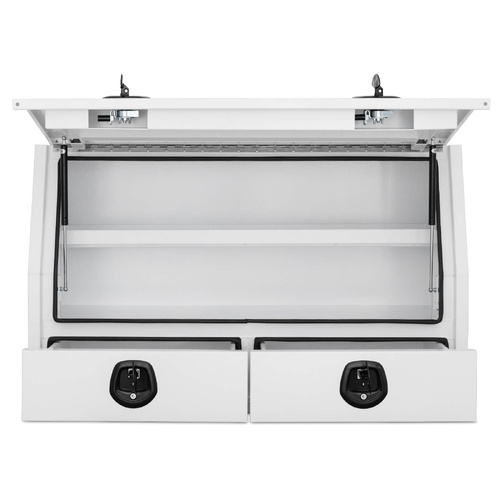 Half Lid Toolbox with 2 External Drawers - White