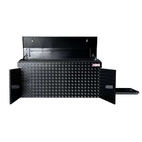 Aluminium Caravan Box with Generator and BBQ Slide - Black