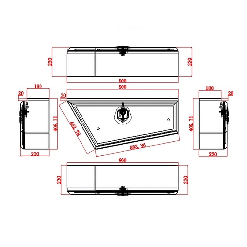 Under Tray Toolbox 900mm x 410mm-280mm x 180mm-230mm Flat OZY-UBF900